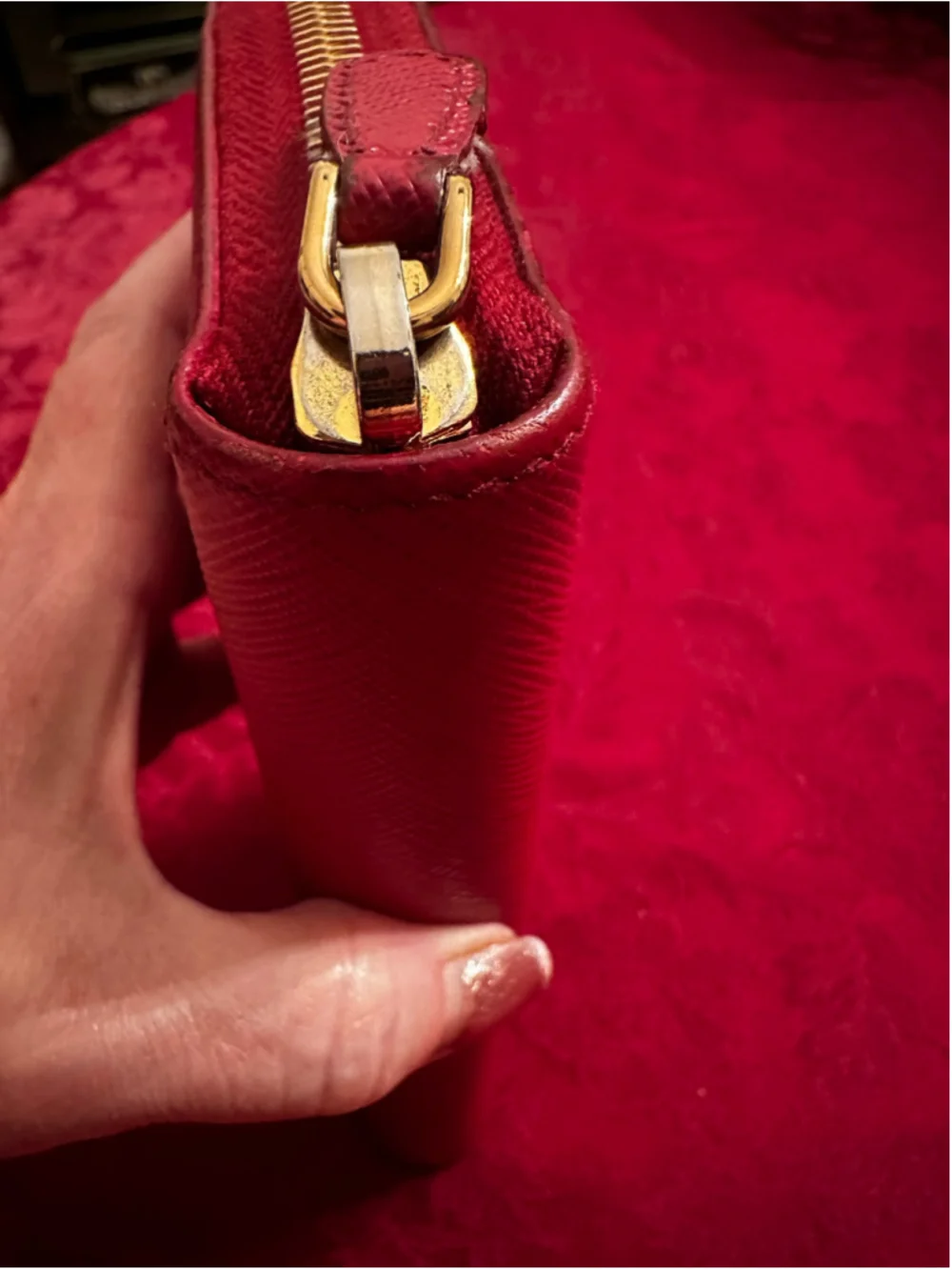 Prada Red Saffiano Leather Long Zip Around Wallet